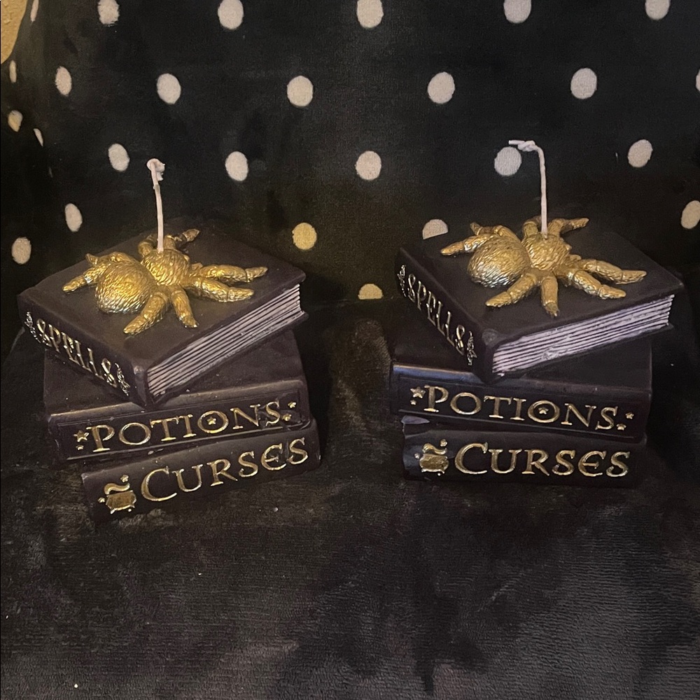 Halloween Spell Book Candles with Gold Spider